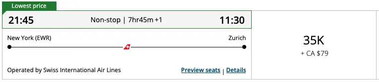 EWR to ZRH via Air Canada Aeroplan, September 2026