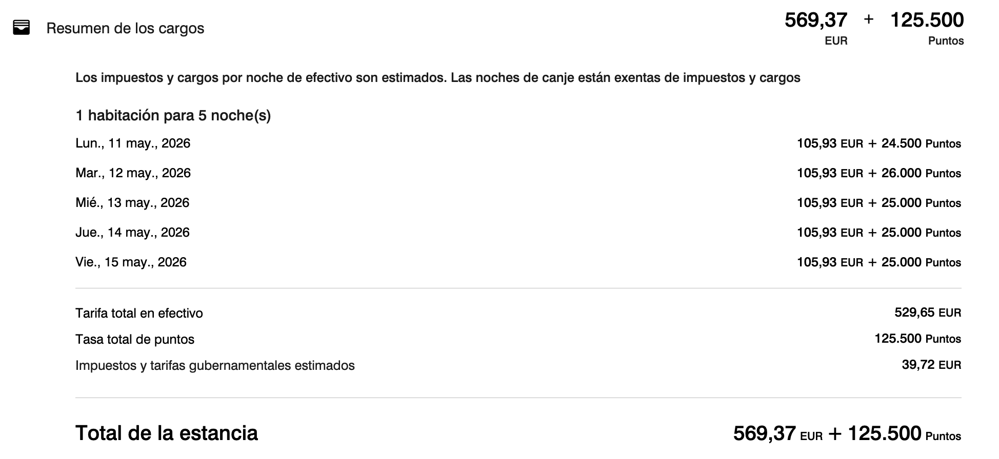 Reserva con Puntos + Dinero sin 5ta noche gratis