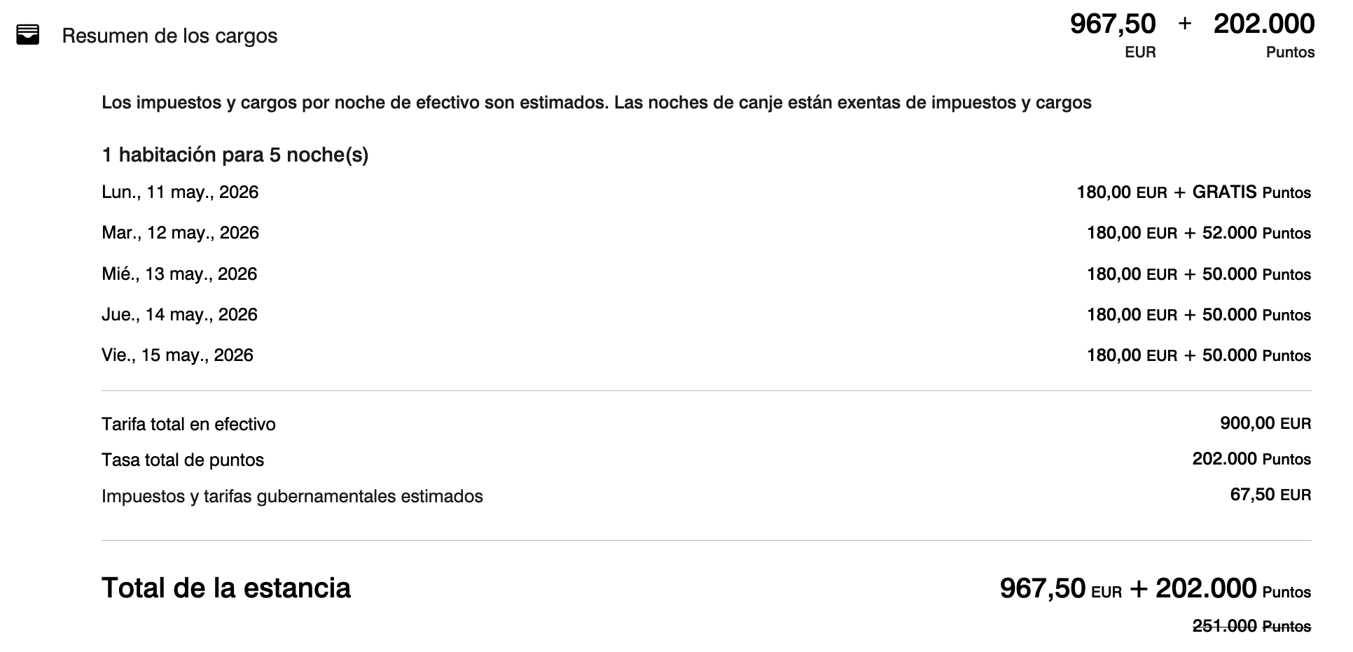Canje de Suite Ejecutiva con mejora en efectivo y 5ta noche gratis